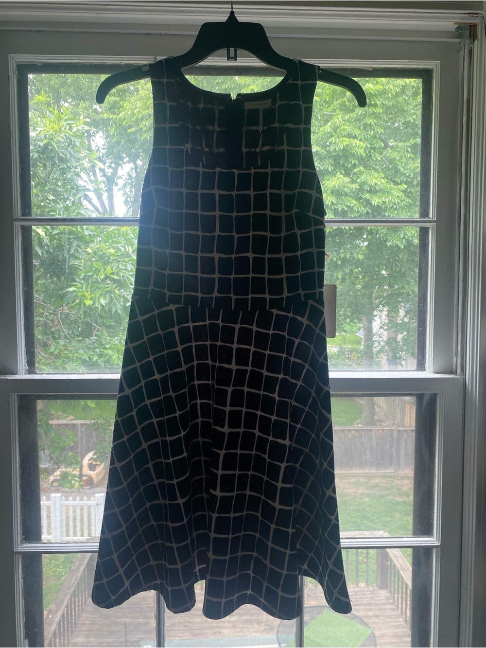 Navy Grid-Print Sleeveless A-Line Dress